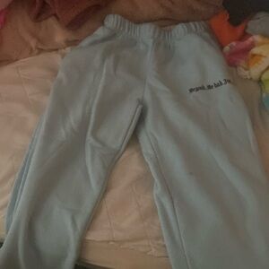 blue "be good be bad just be" sweatpants